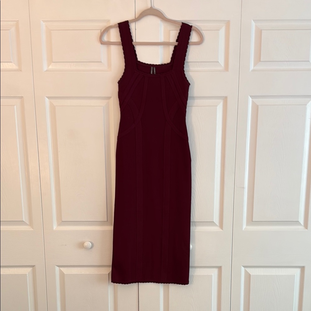 Anthropologie Red Sheath Midi Dress Square Neck Sleeveless